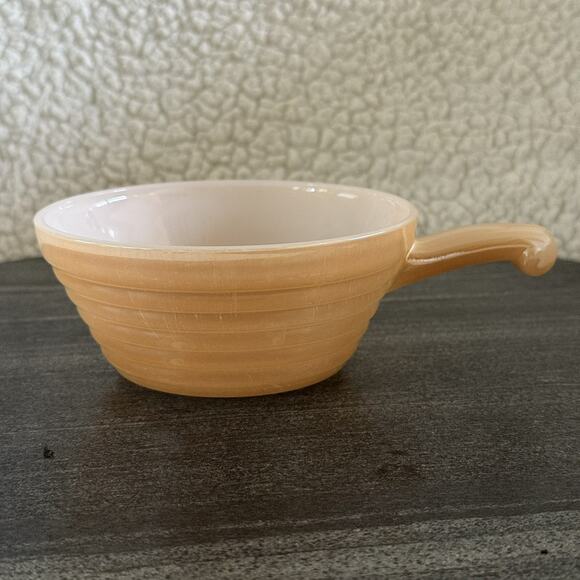 MCM Vintage Fire King Soup Bowls Peach Luster Ovenware Beehive With Handles USA - Picture 4 of 7